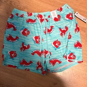Saxx Blue Lobster Print Swim Shorts